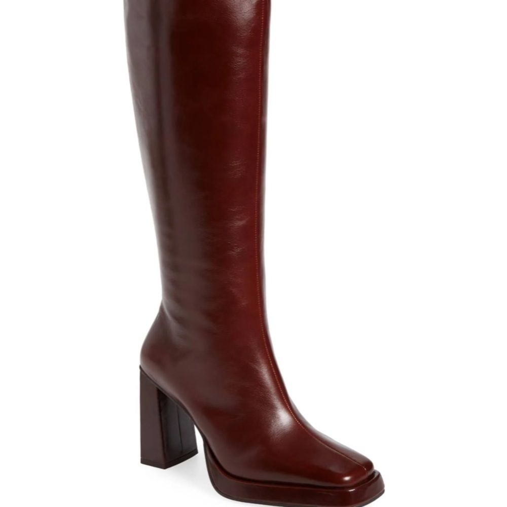 Jeffery Campbell Maximal Square Toe Platform Knee High boot brown 6.5